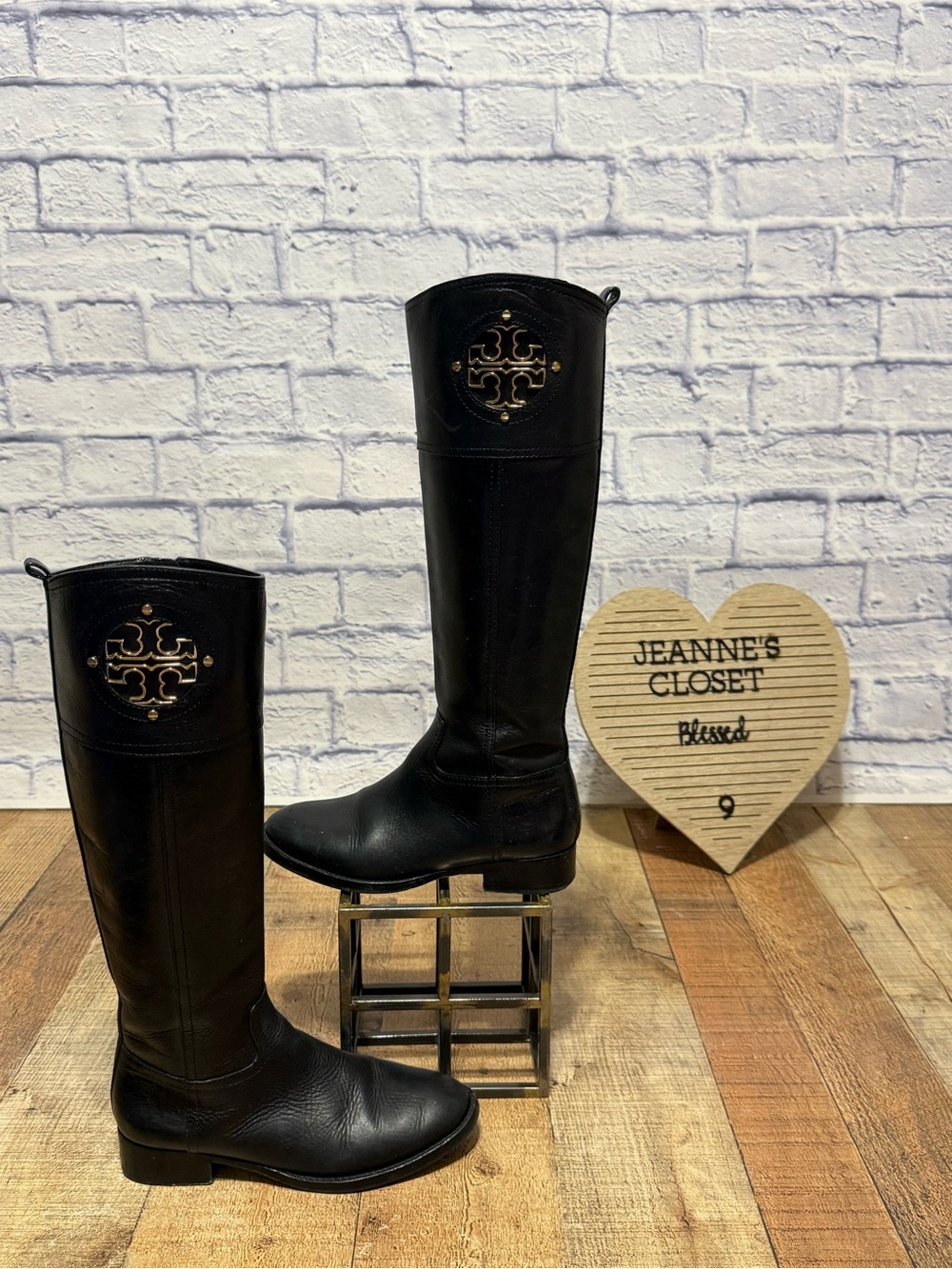 Tory Burch Kiernan Black Leather Women's Riding Boots Size 5 w flaws